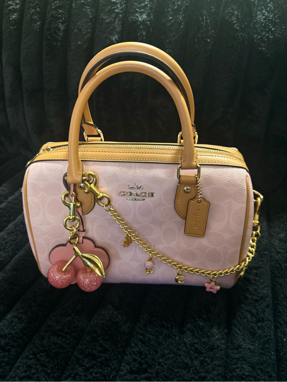 Coach Pink and Tan Satchel with Gold Hardware